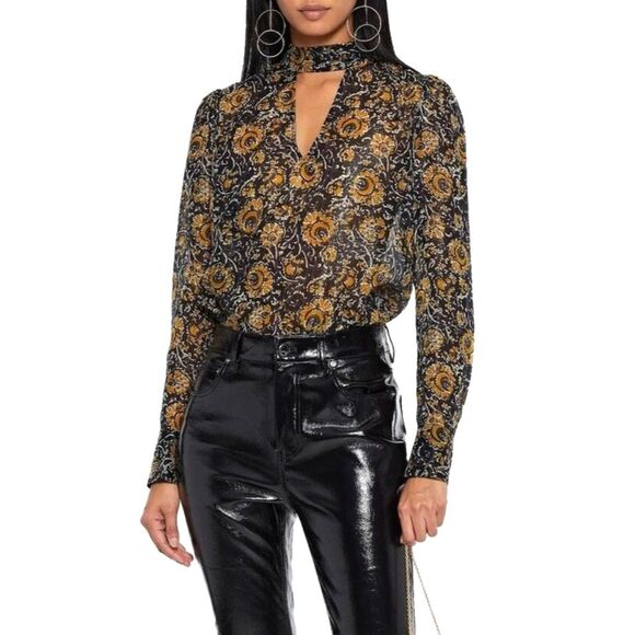 VERONICA BEARD Wade Metallic Floral Silk-Blend Keyhole Blouse Top Sz 0 $450 NWT! - Picture 1 of 10